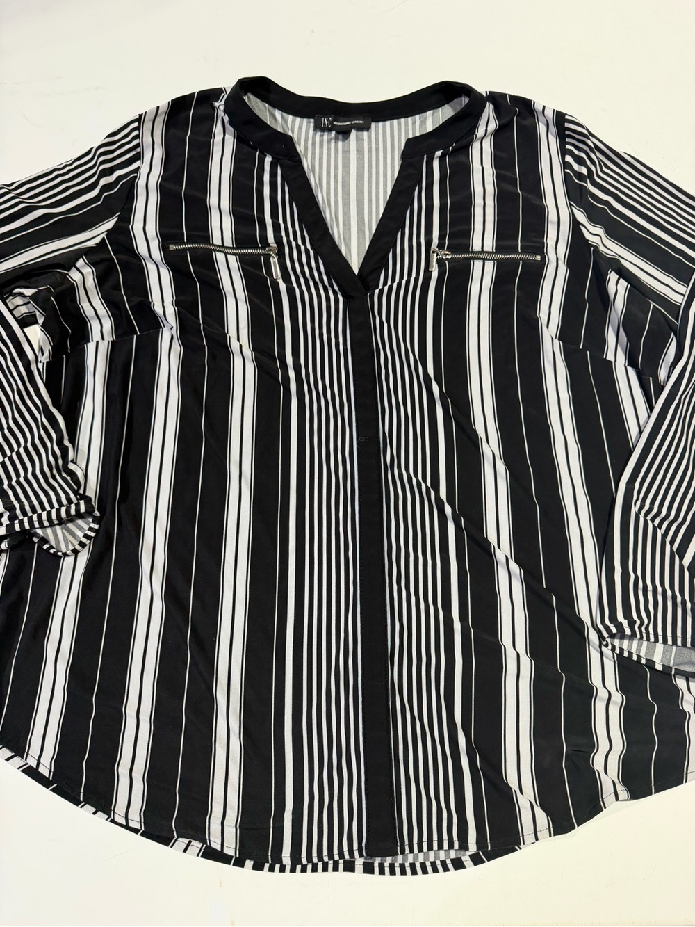 INC International Concepts Black & White Vertical Stripe Shirt